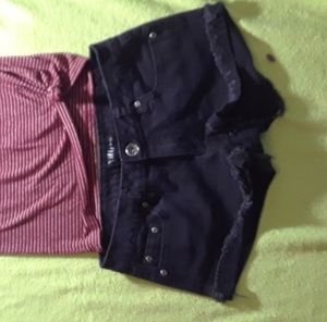 Black Jean shorts & a red striped shirt bundle